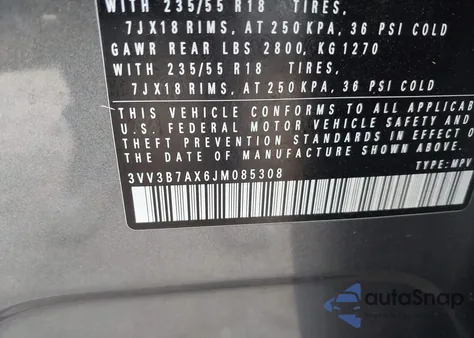 2018 Volkswagen Tiguan 2.0T Se/2.0T Sel from USA, damaged, VIN 3VV3B7AX6JM085308